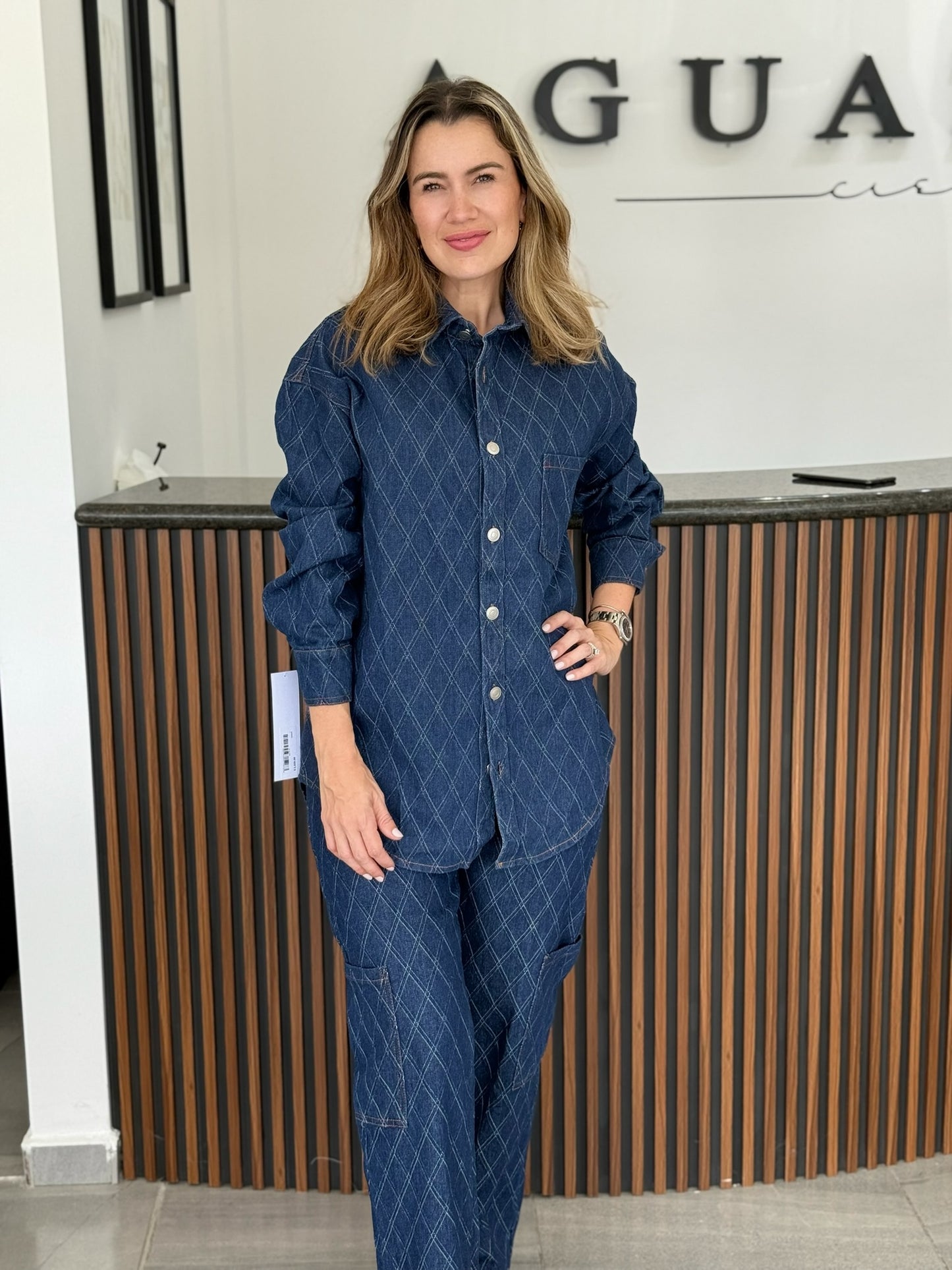 Conjunto denim con diseño en rombos