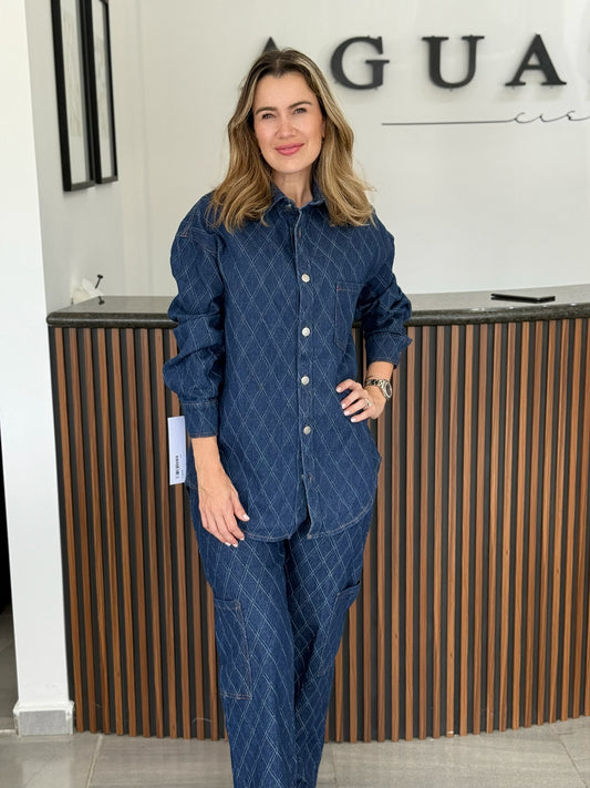 Conjunto denim con diseño en rombos