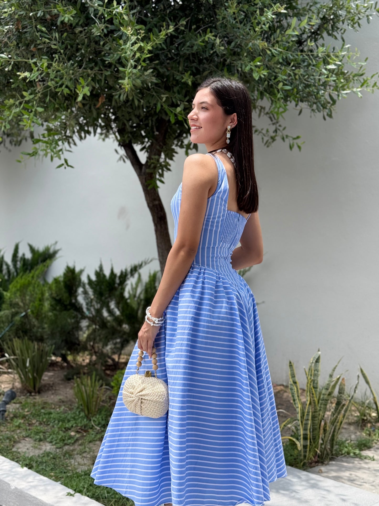 Vestido rayas celeste corte A
