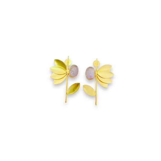 Aretes Florales en Oro con Piedra Natural