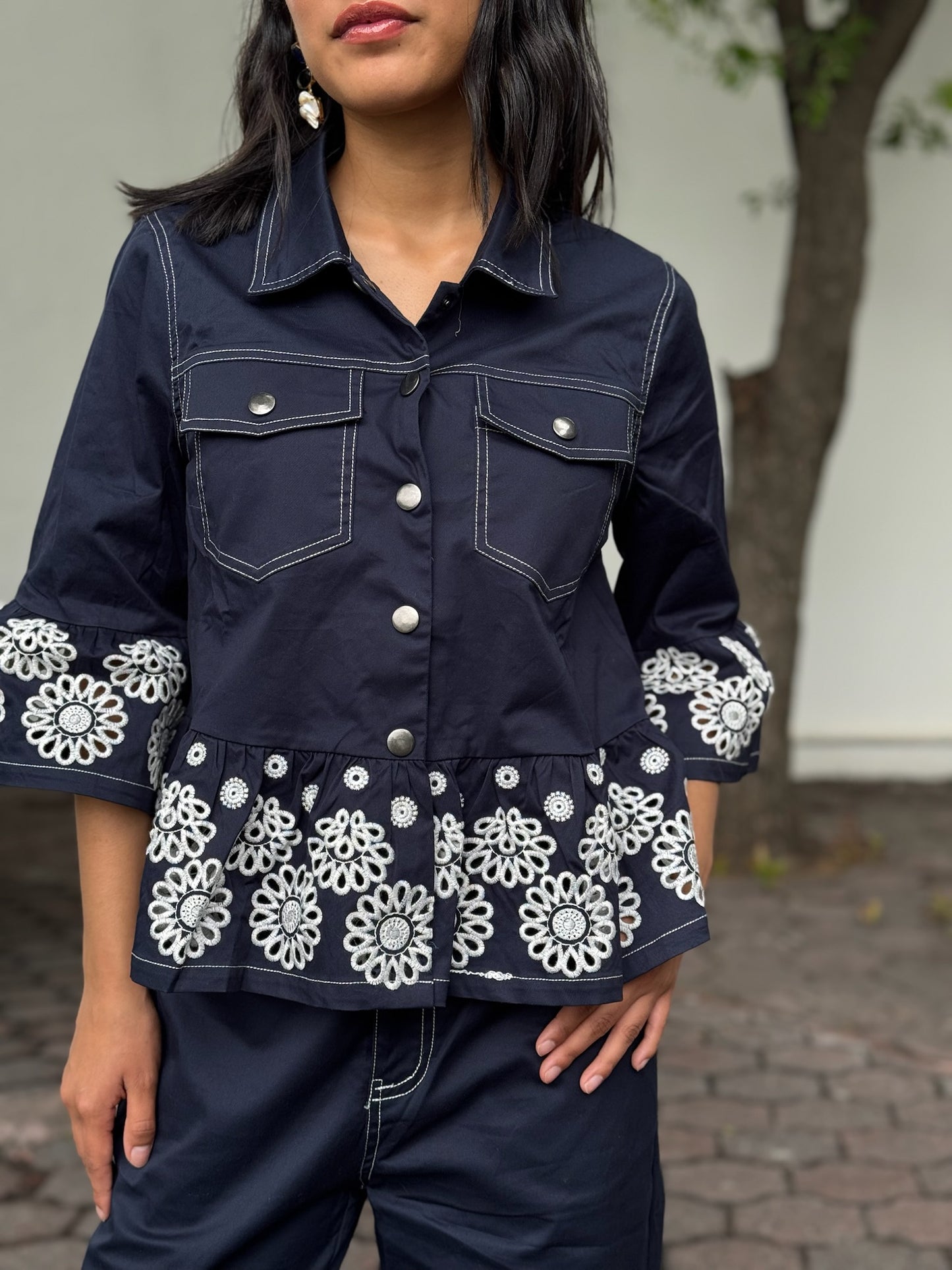 Set jean navy/flowers