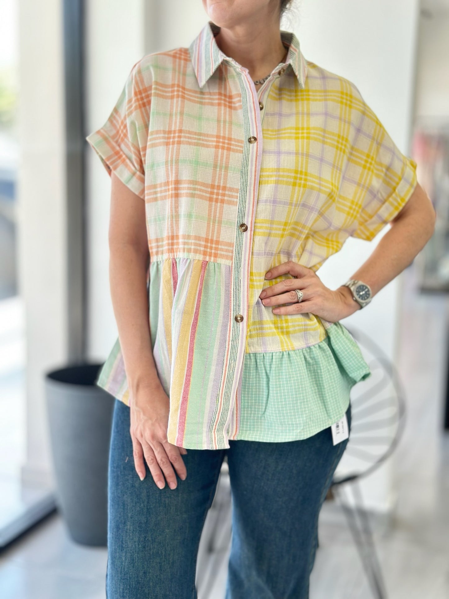 Blusa mix estampados cuadros