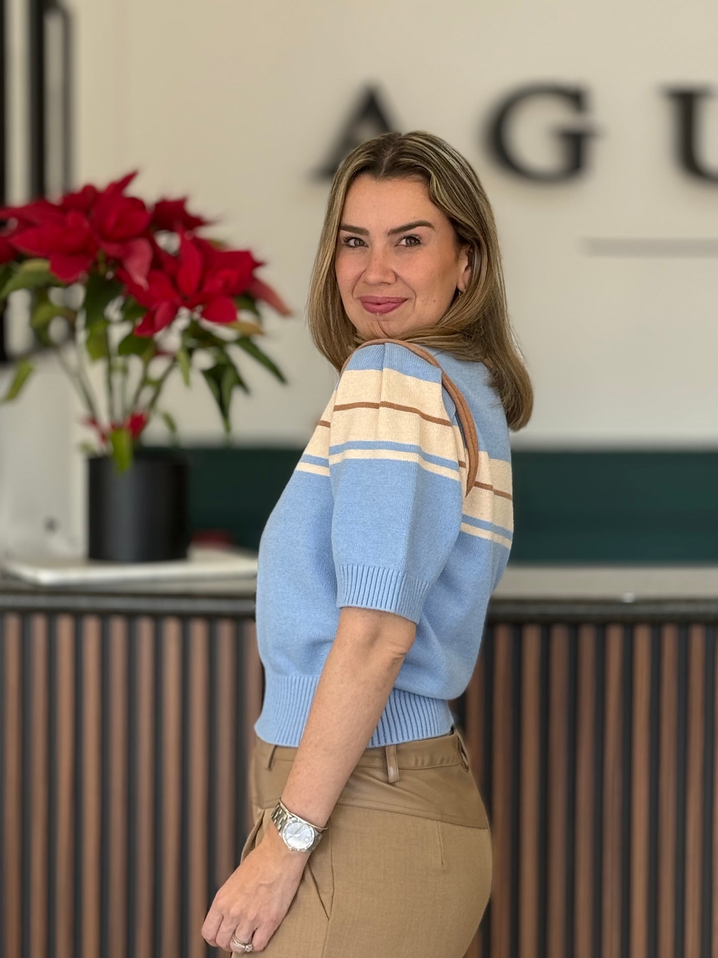 Blusa celeste / cafe