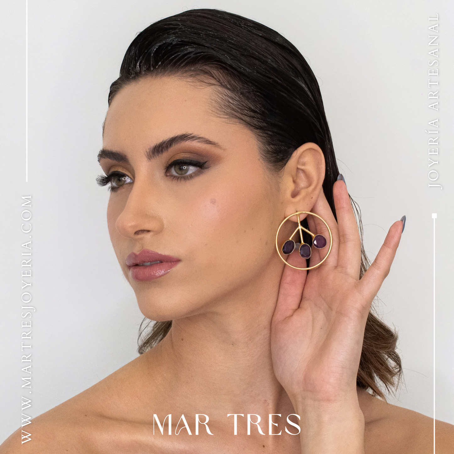 Aretes Circulares con Gotas de Piedra