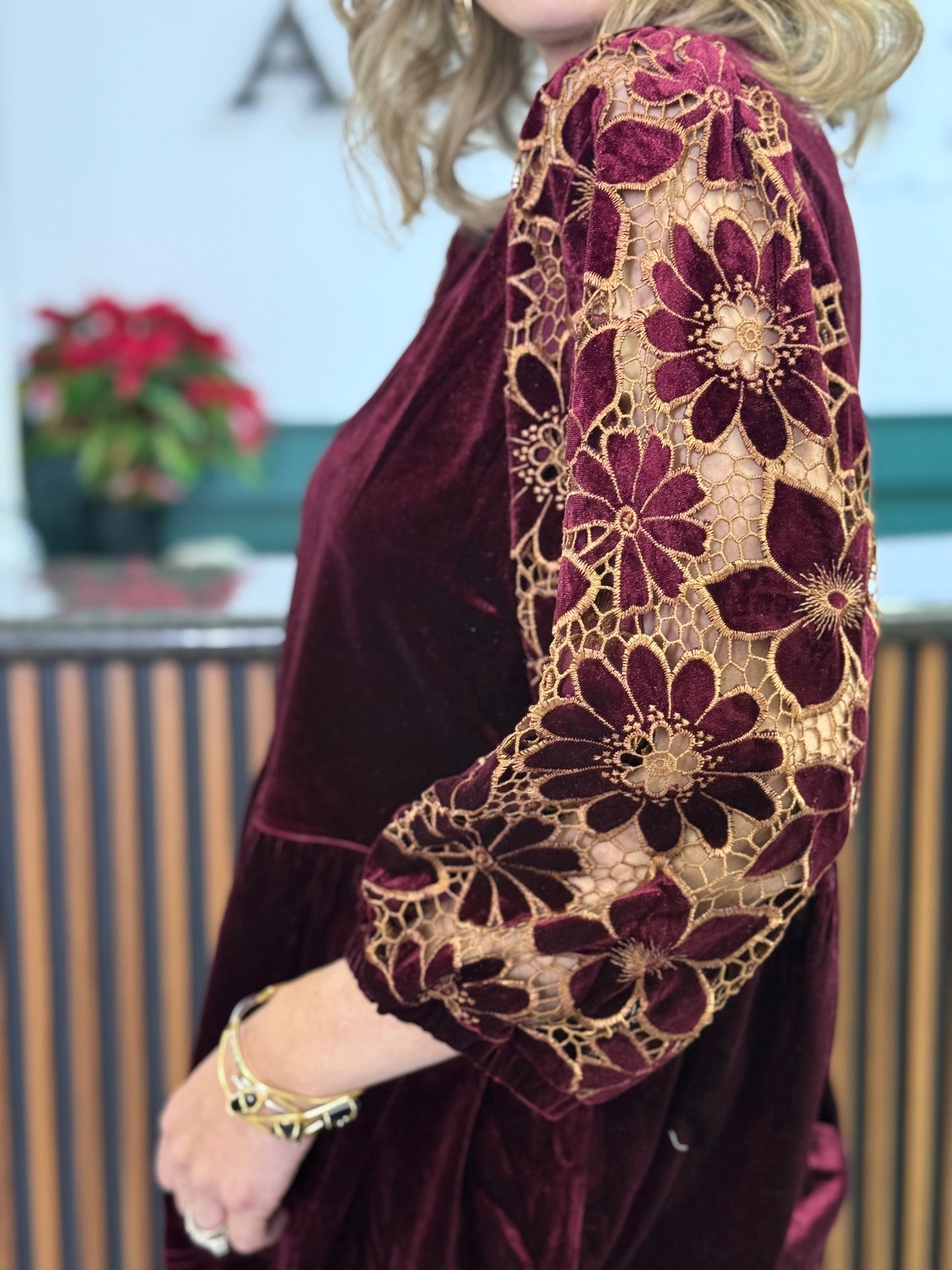 Blusa Boho Estampada en Tono Vino