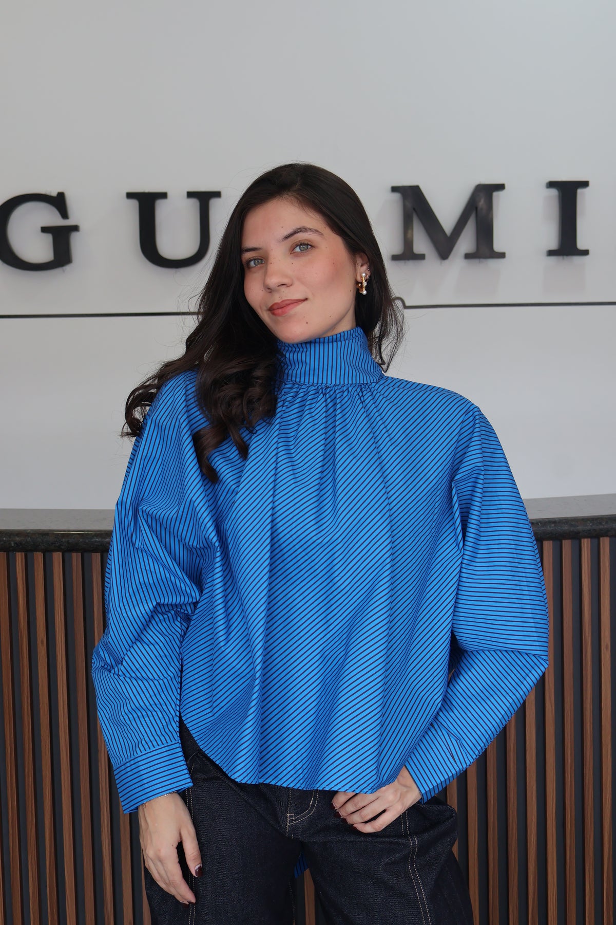 Satin blouse blue/burgundy