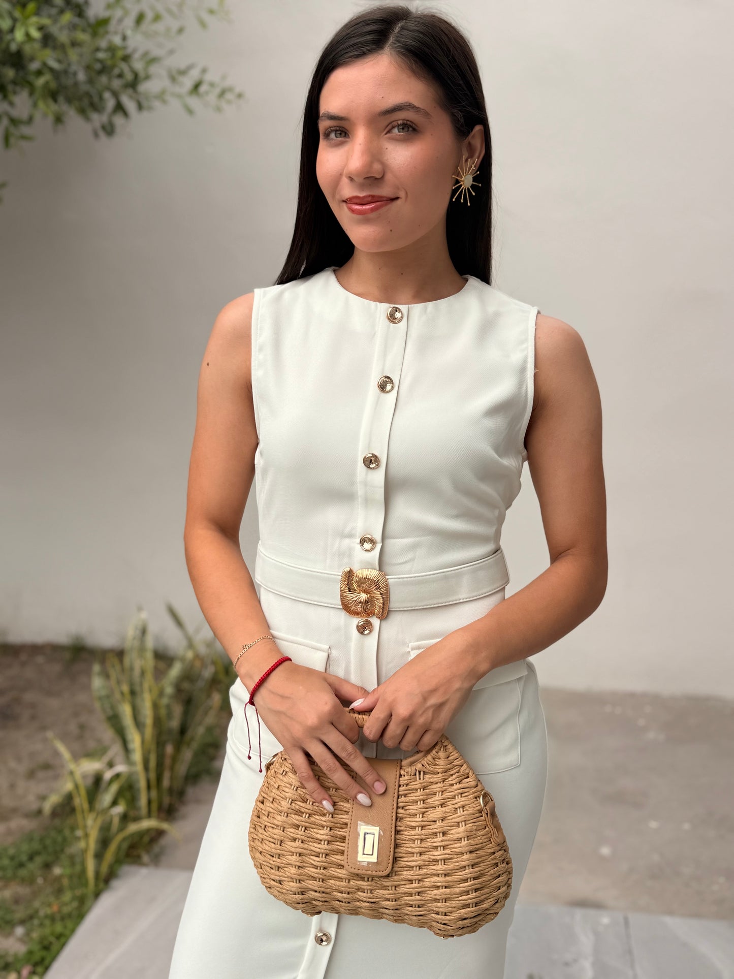 Vestido cream con cinto
