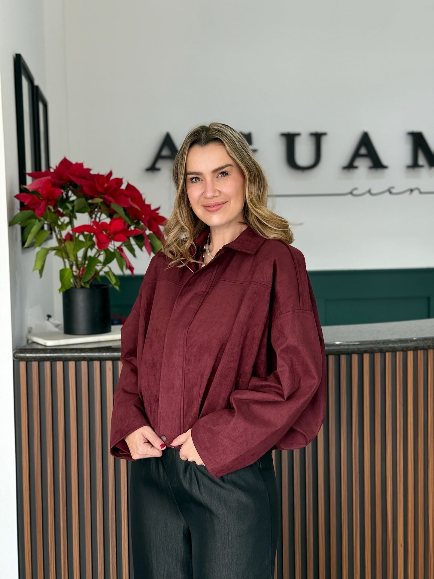 Chamarra vino gamuza bomber