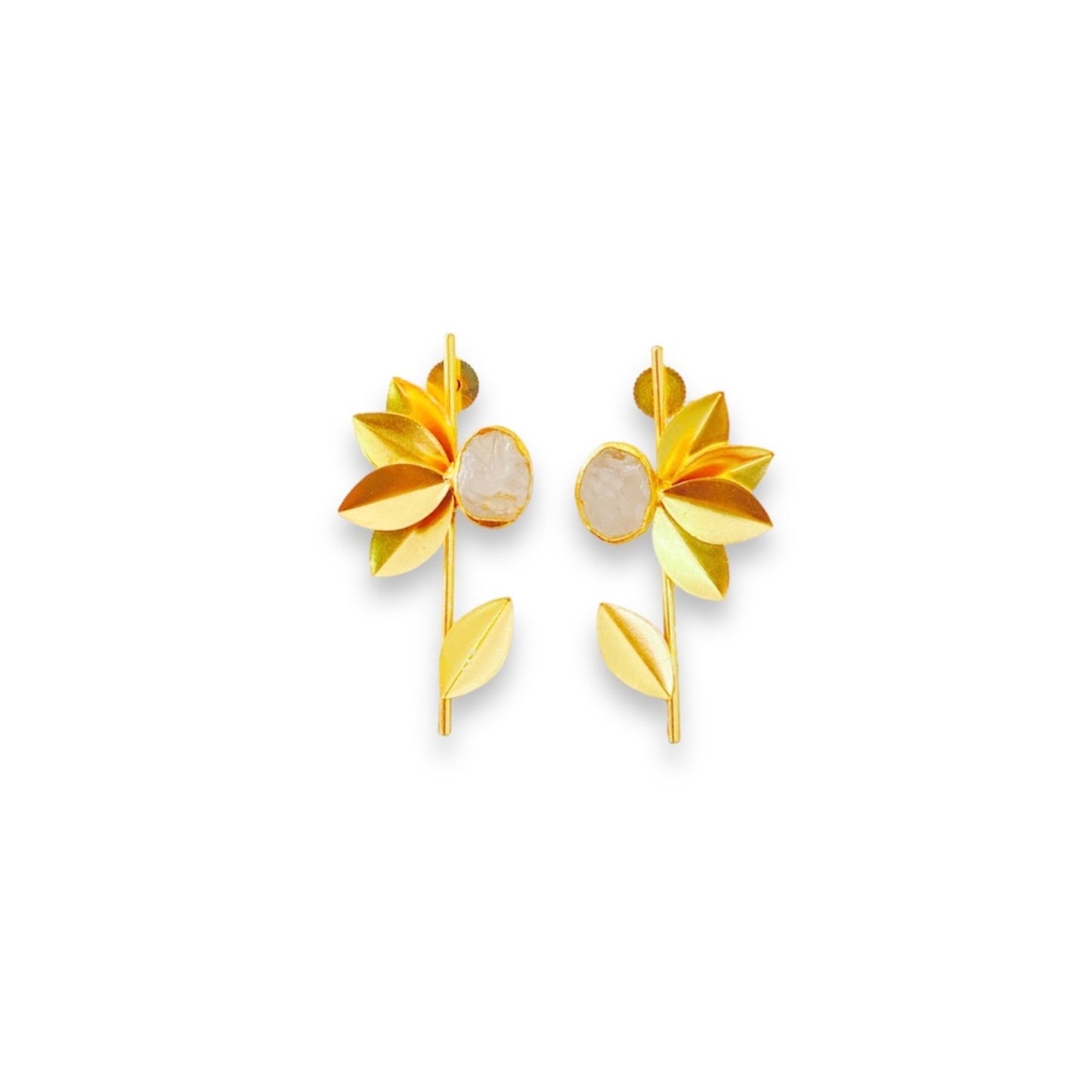 Aretes Florales en Oro con Piedra Natural