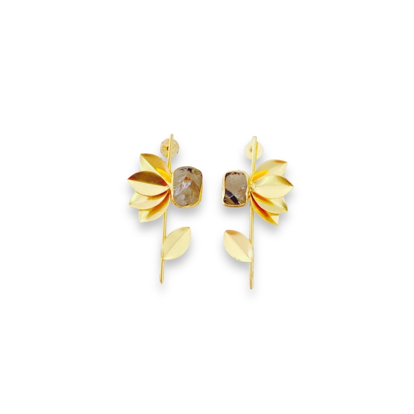 Aretes Florales en Oro con Piedra Natural