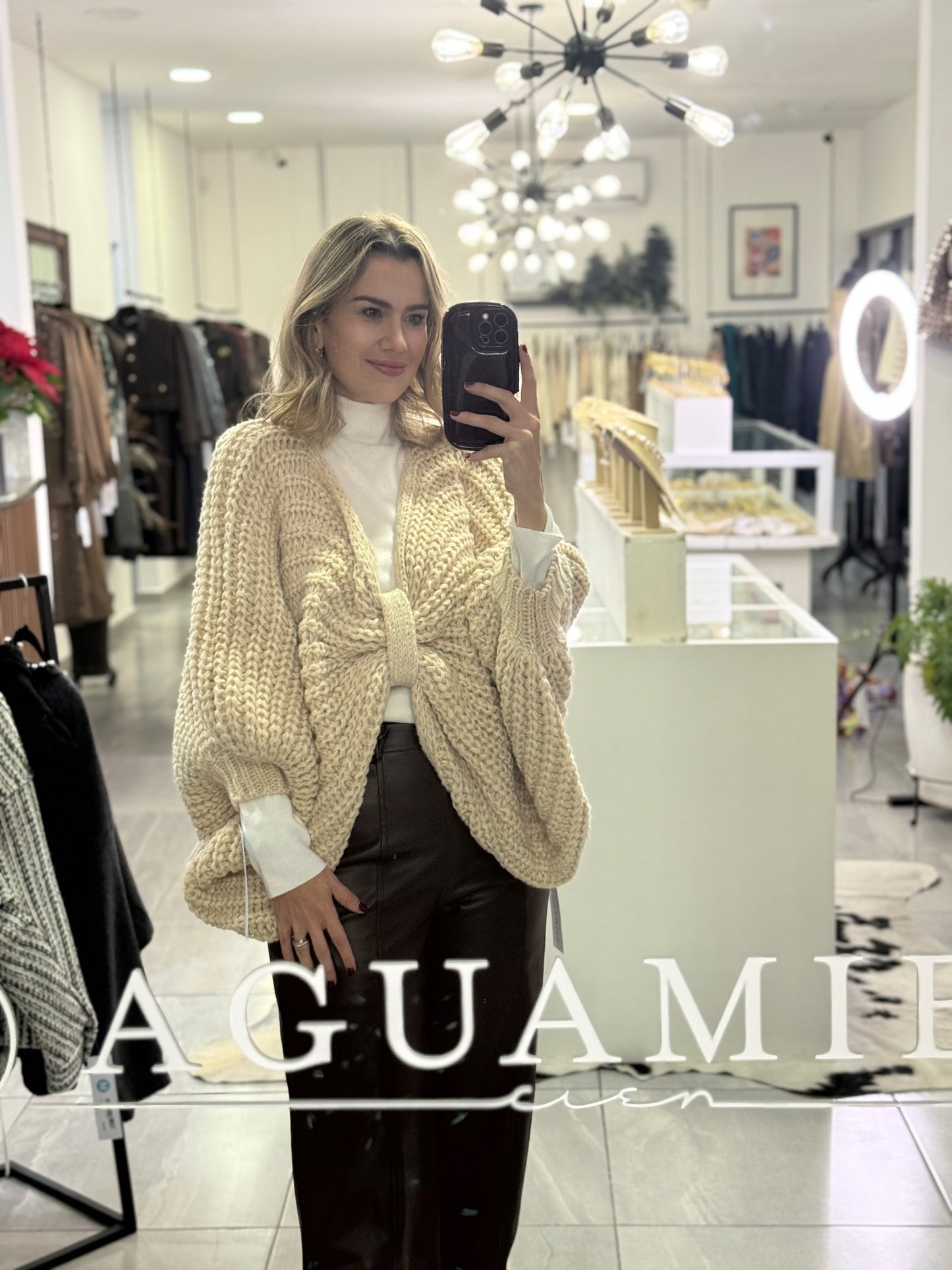 Poncho Knit “Cozy Bow”