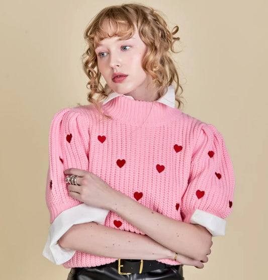 Top rosa detalle corazones