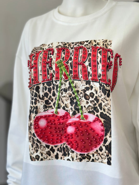 Suéter blanco print cherries