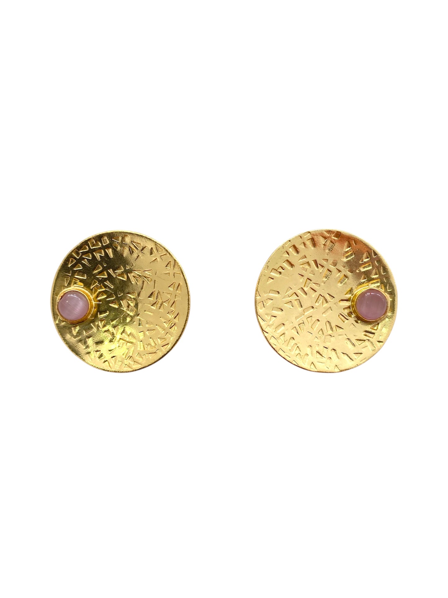 Aretes Círculo Dorado con Piedra Rosa