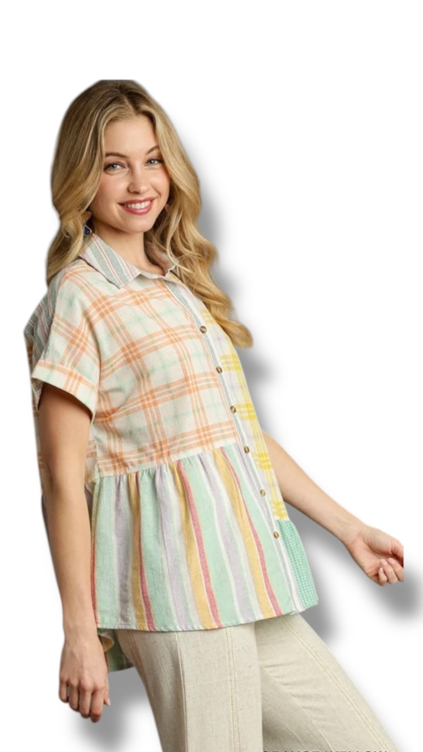 Blusa mix estampados cuadros