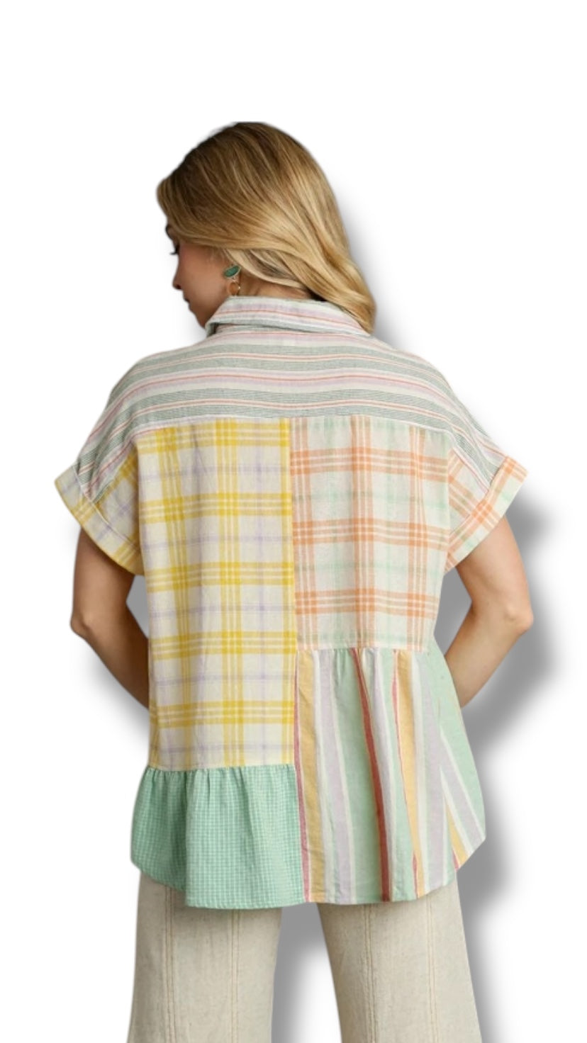 Blusa mix estampados cuadros