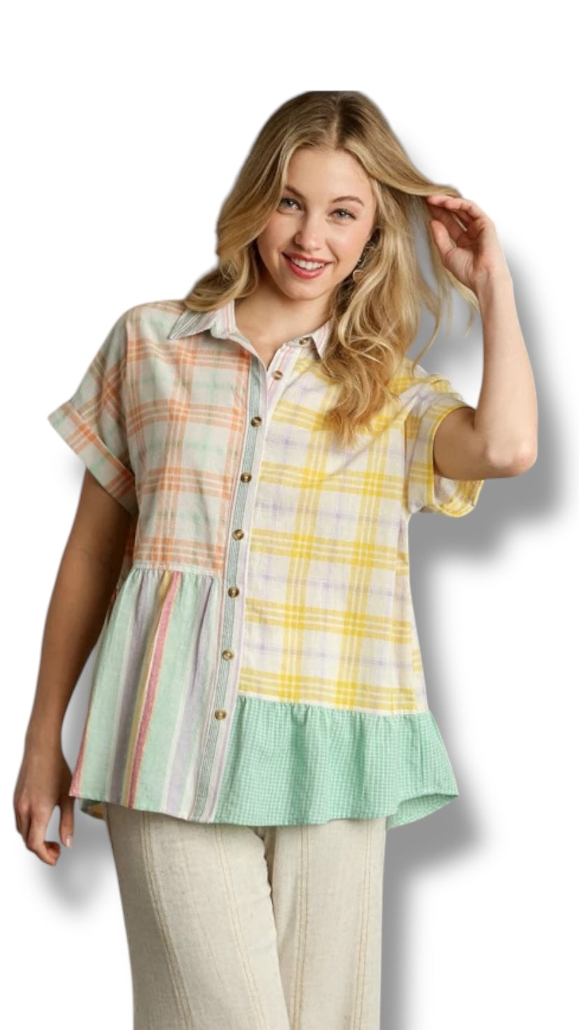 Blusa mix estampados cuadros