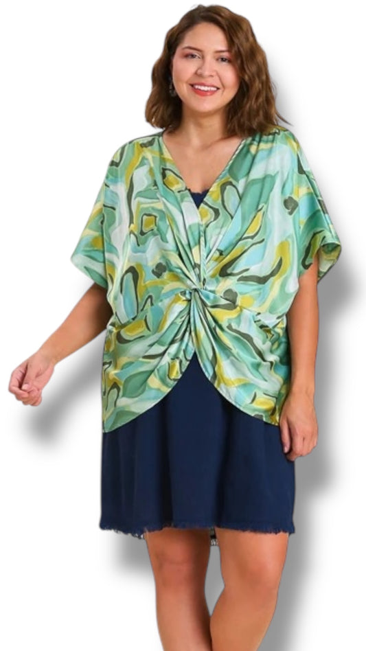 Blusa verde detalle fruncido