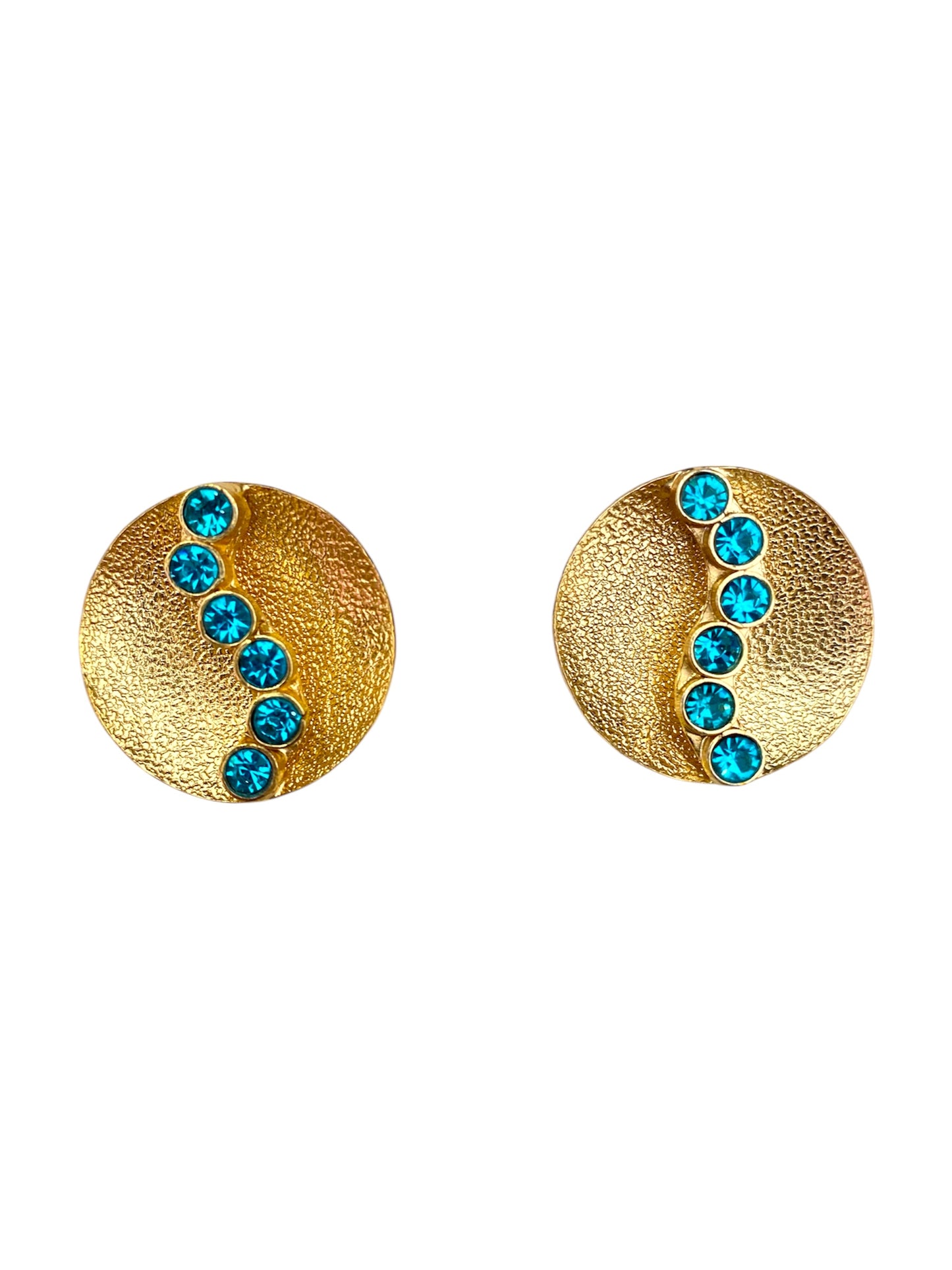 Aretes círculo dorado con cristales azules