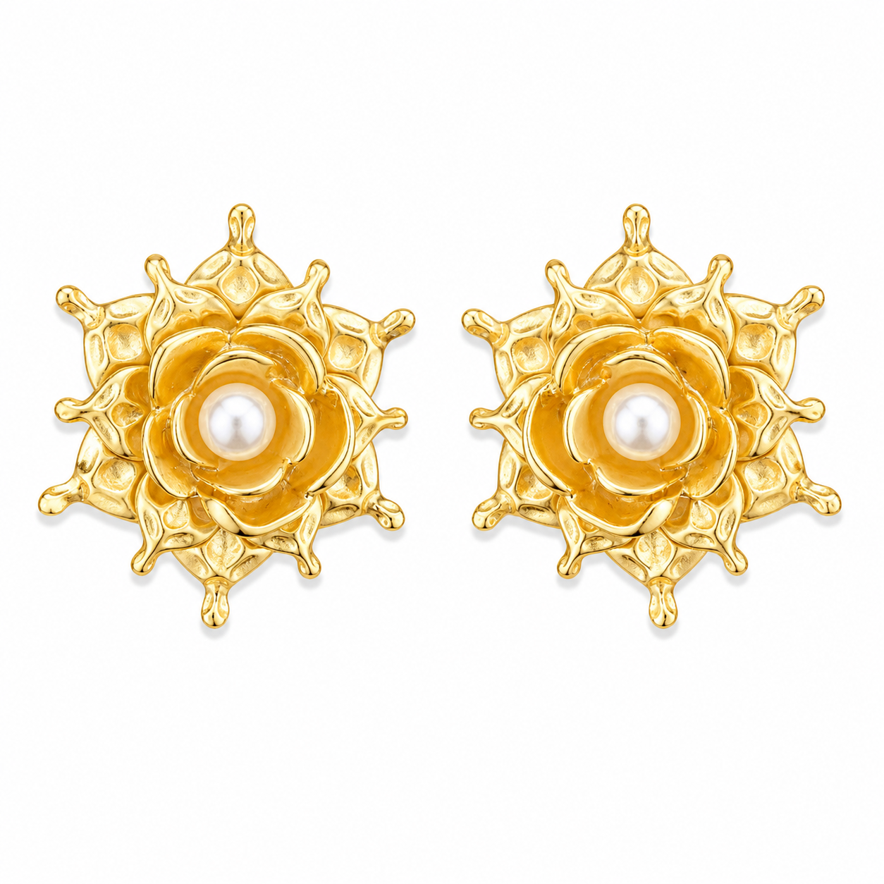 Aretes Textured Floral Pearl
