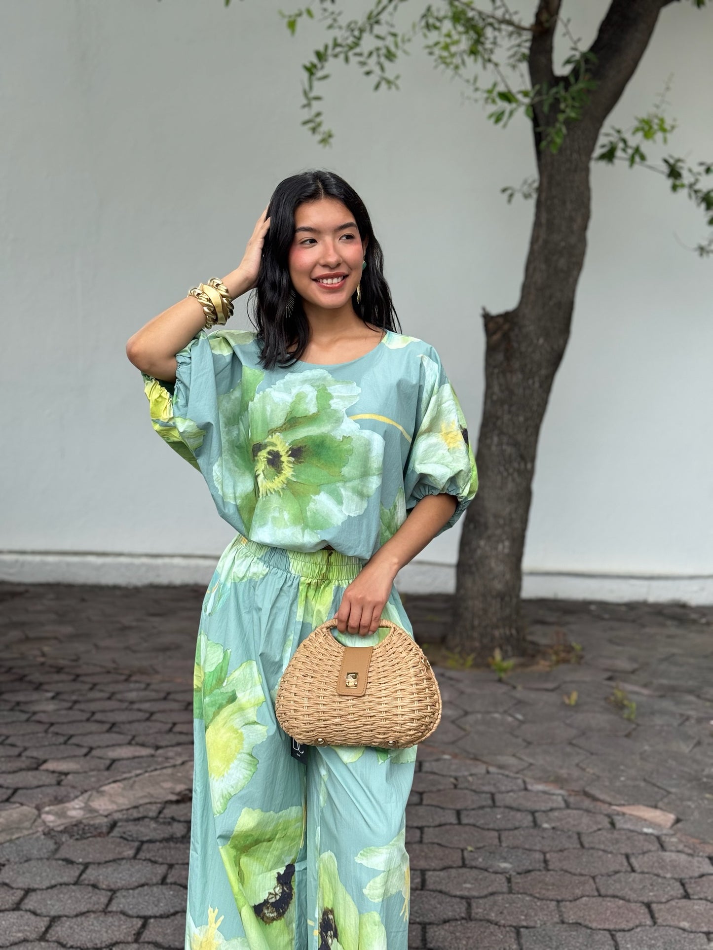 Set verde/azul flores