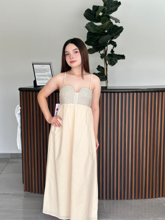 Vestido Beige con Negro