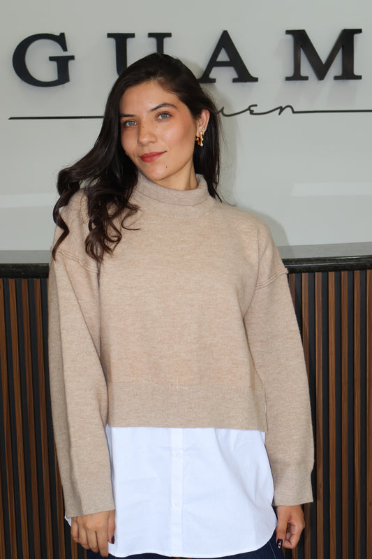 Sueter taupe-white