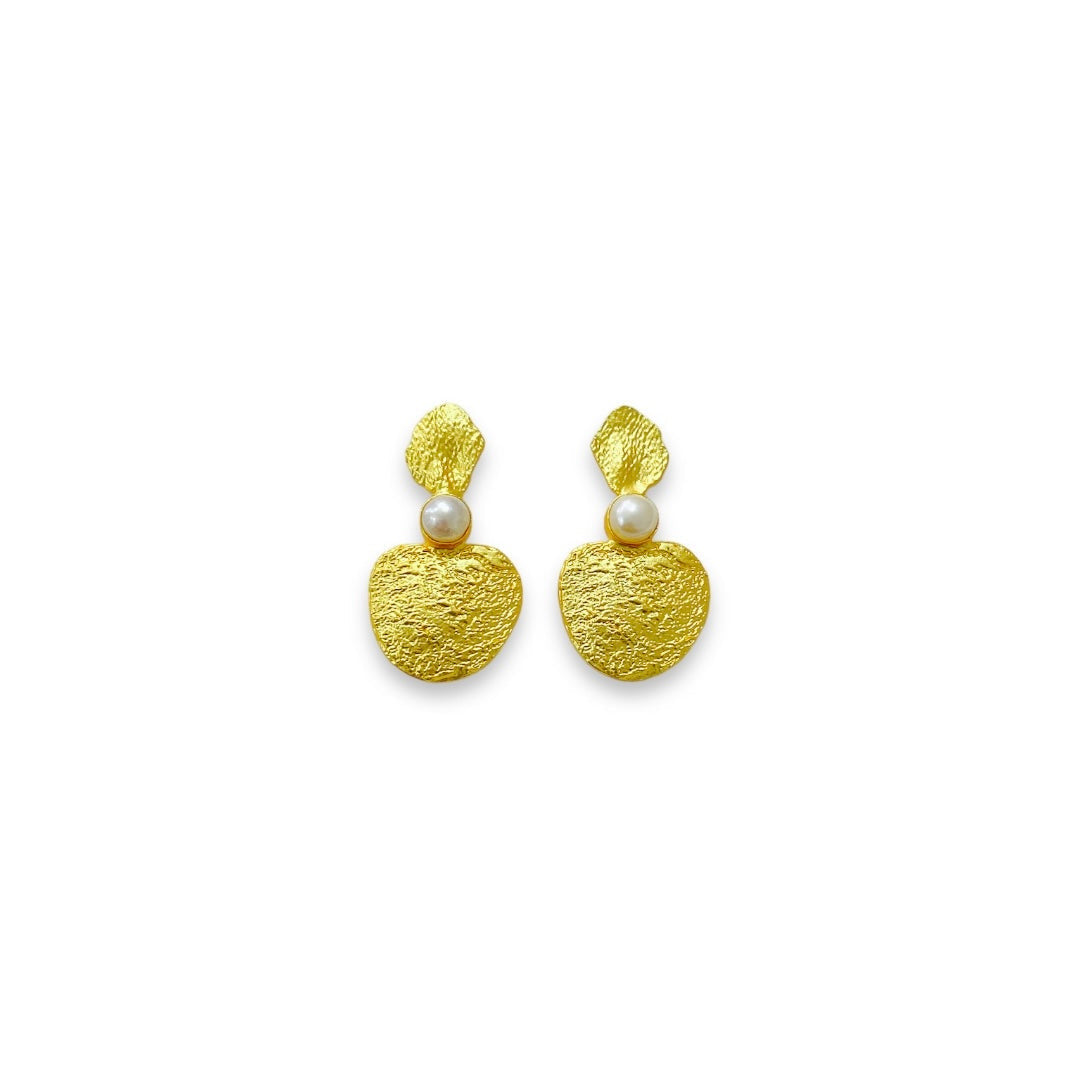 Aretes Oro Texturizado con Perla