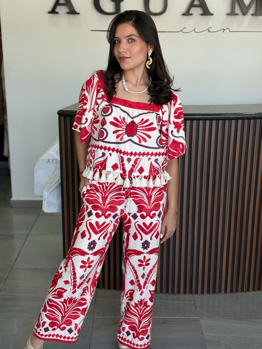 Set ivory/red tropical