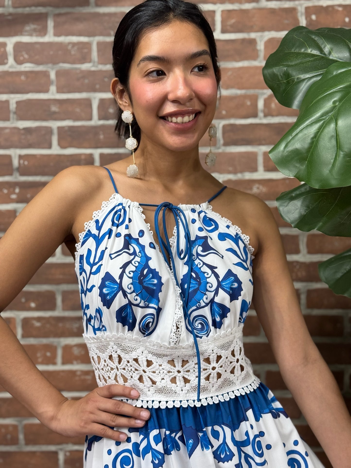 Vestido blanco/azul flores