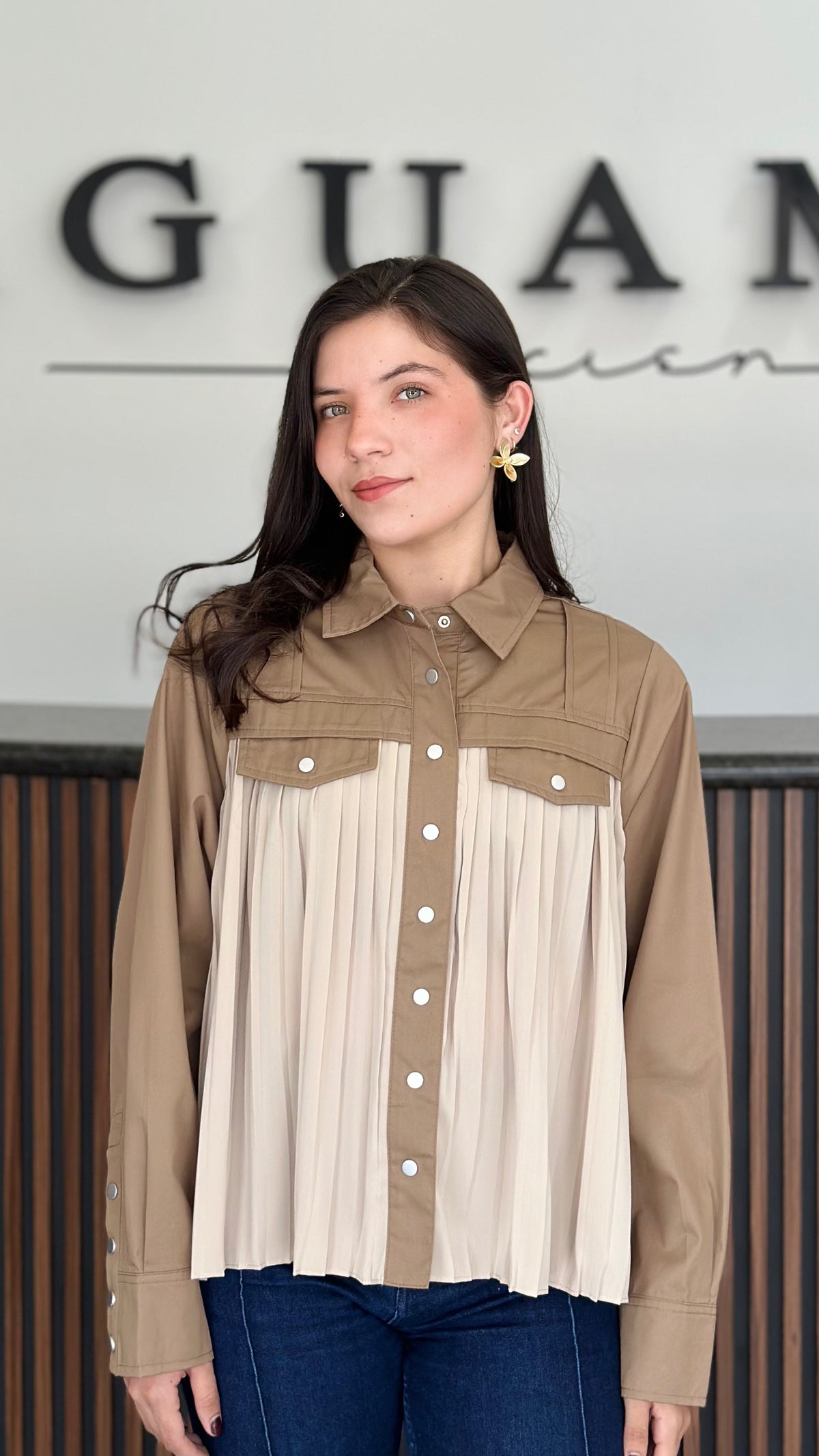 Button up shirt light brown beige