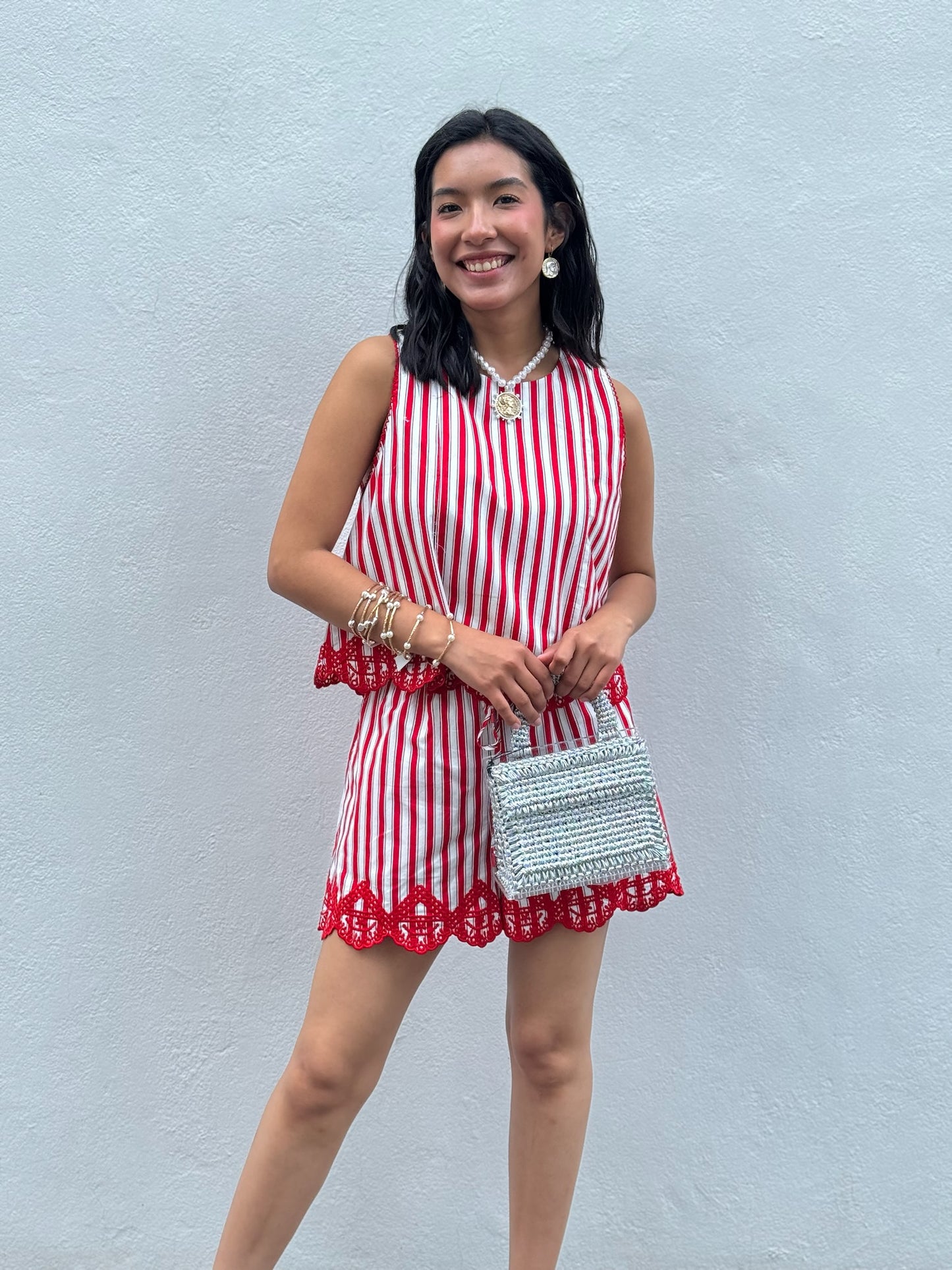 Set rayas rojos short