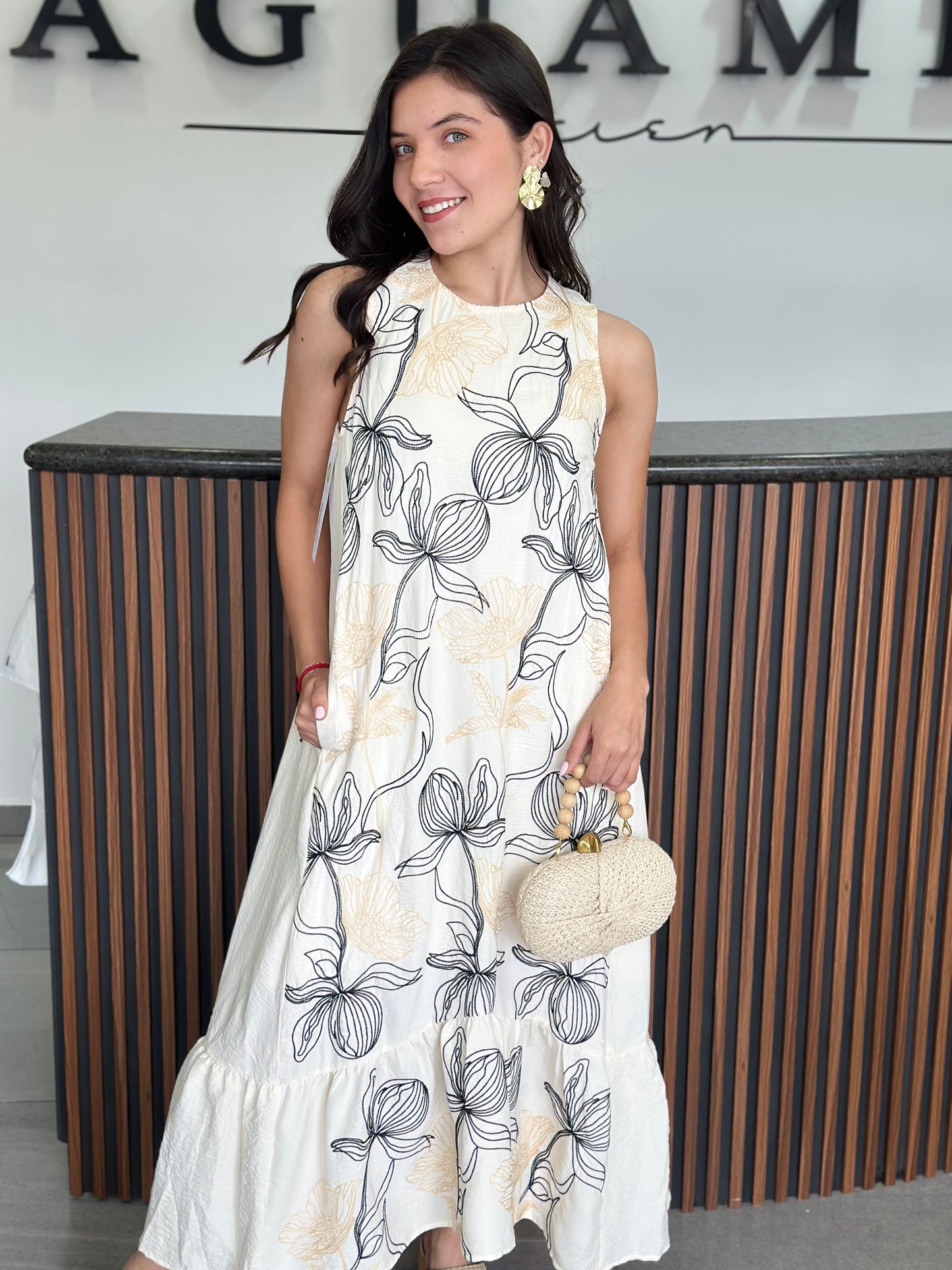 Vestido midi marfil