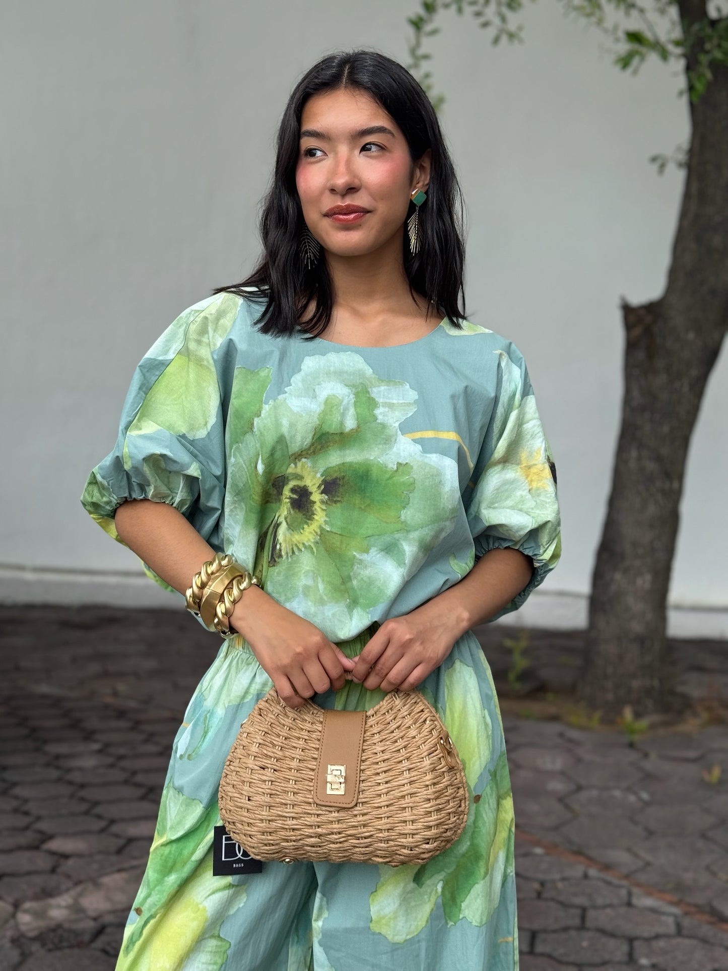 Set verde/azul flores