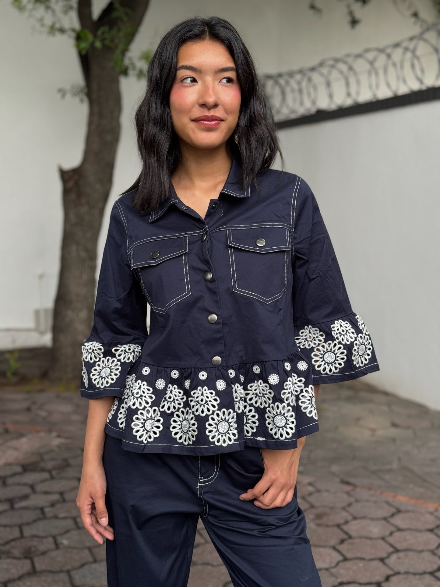 Set jean navy/flowers