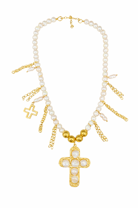 Collar Cruz Perla Charm
