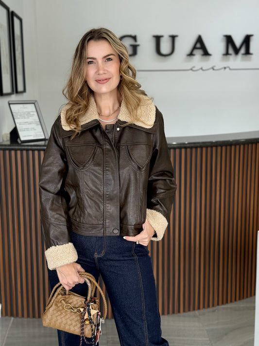 Chaqueta Aviador Café con Borrega