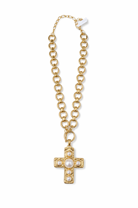Collar Cruz Perlas Clásicas