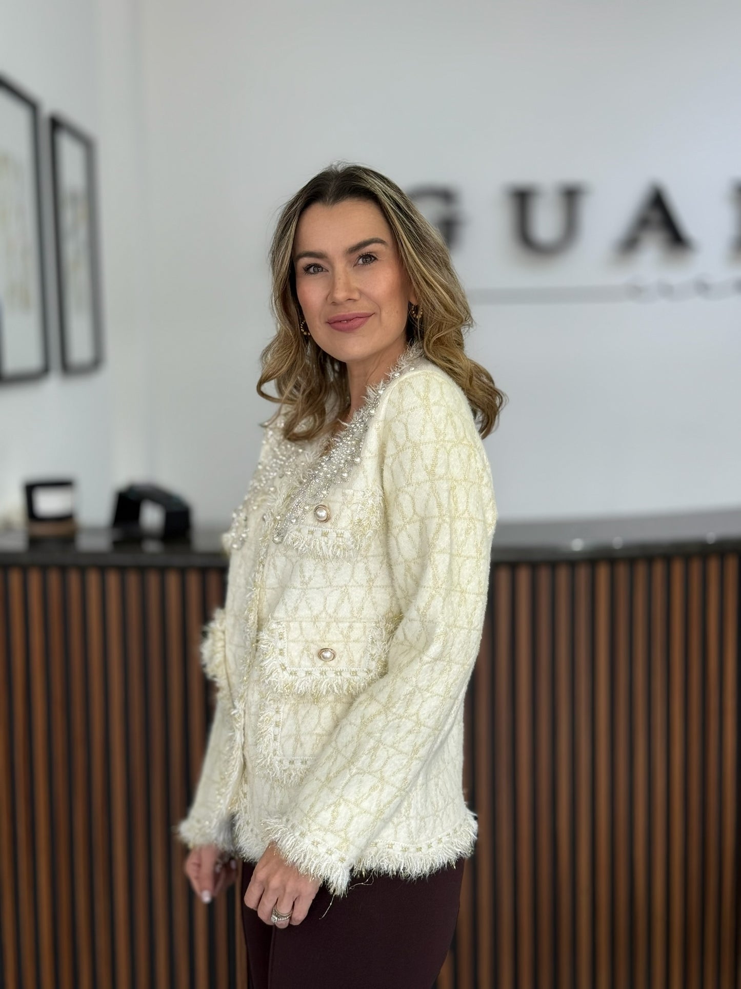 Saco detalle piedras beige