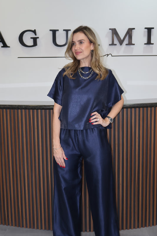 Set navy pullover satin