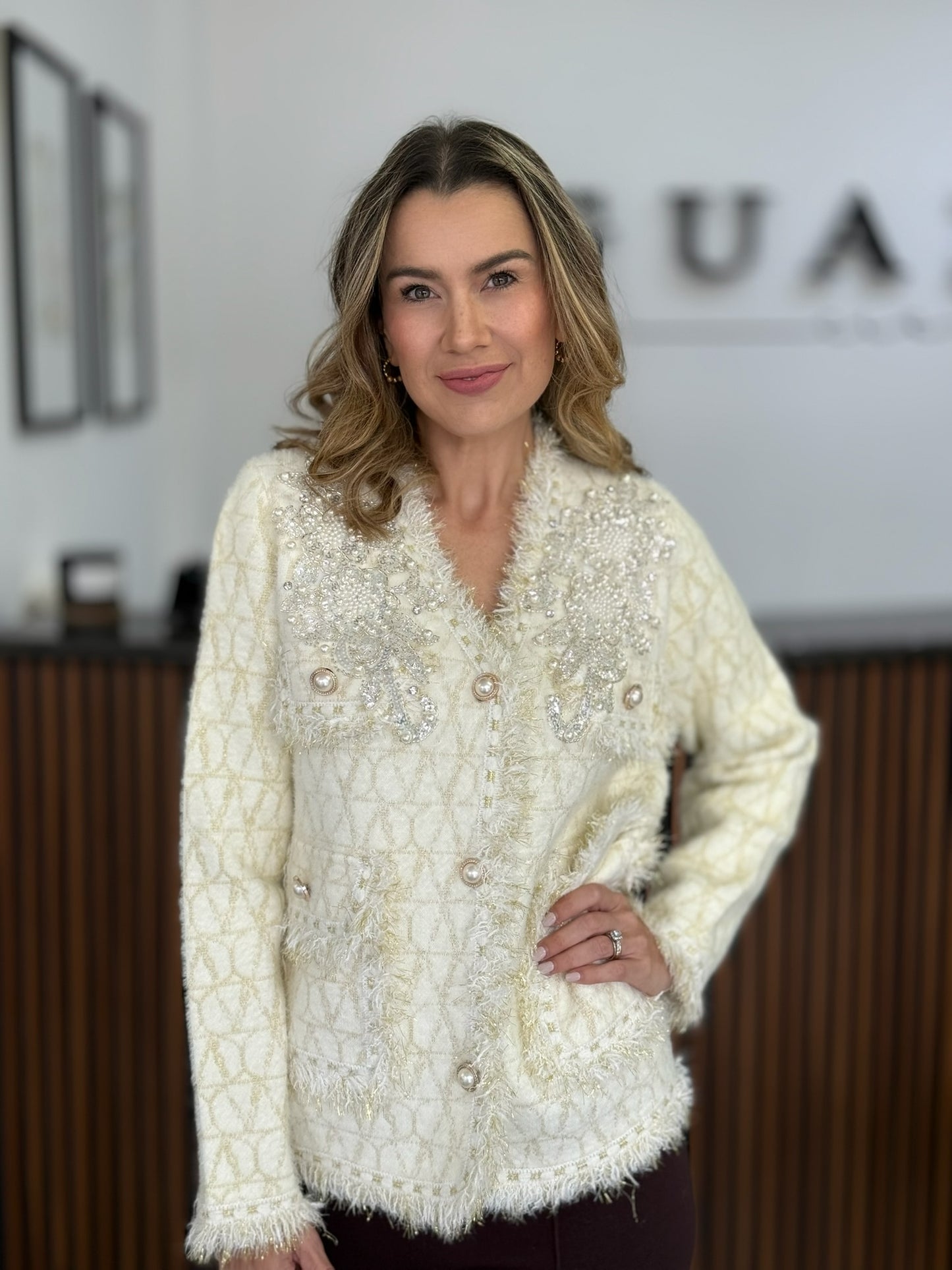 Saco detalle piedras beige