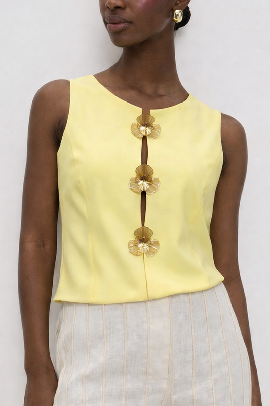 Top Floral Amarillo Estructurado