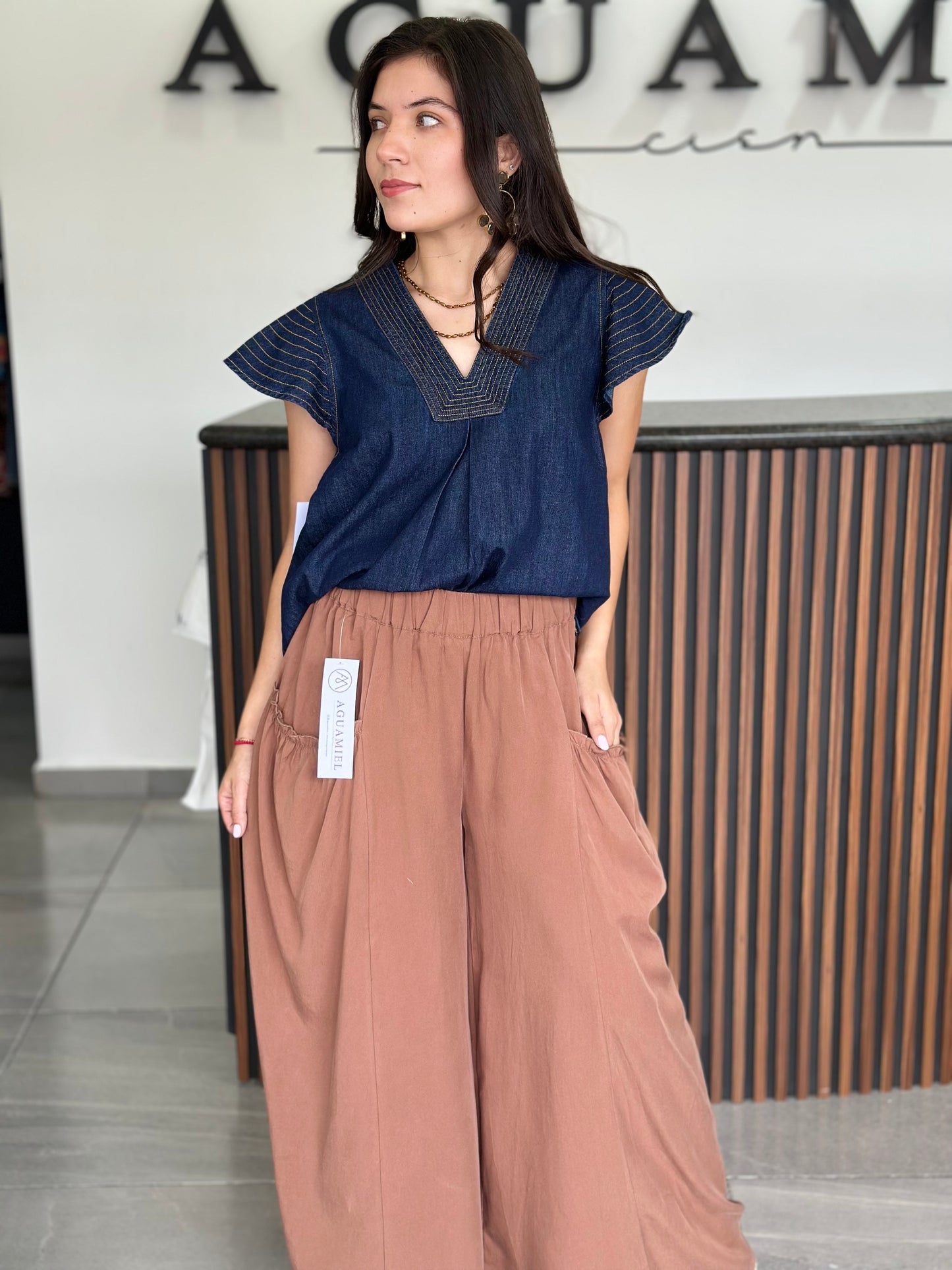 Pantalon wide leg brown