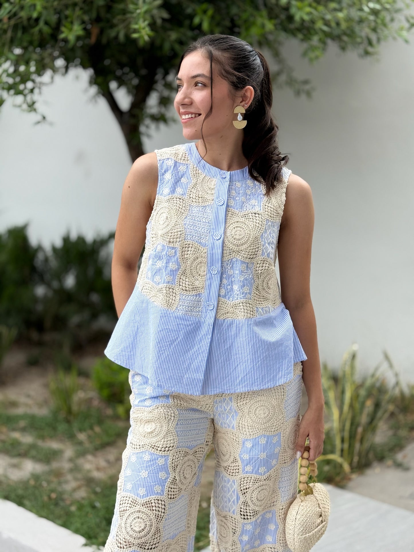 Set cream/blusa stripe