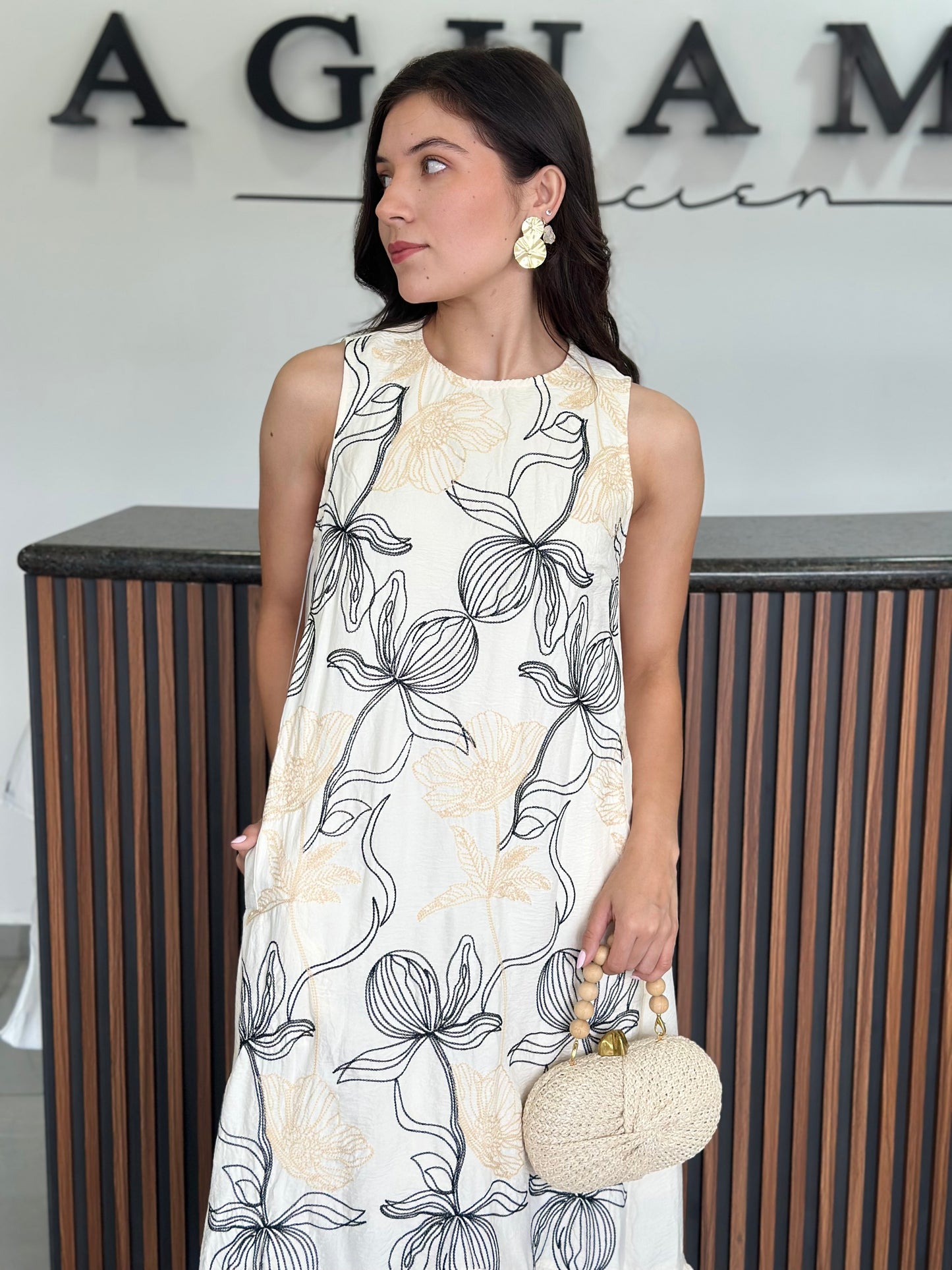 Vestido midi marfil