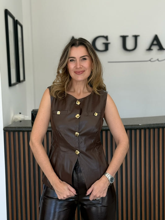 Chaleco Café Vinipiel Botones