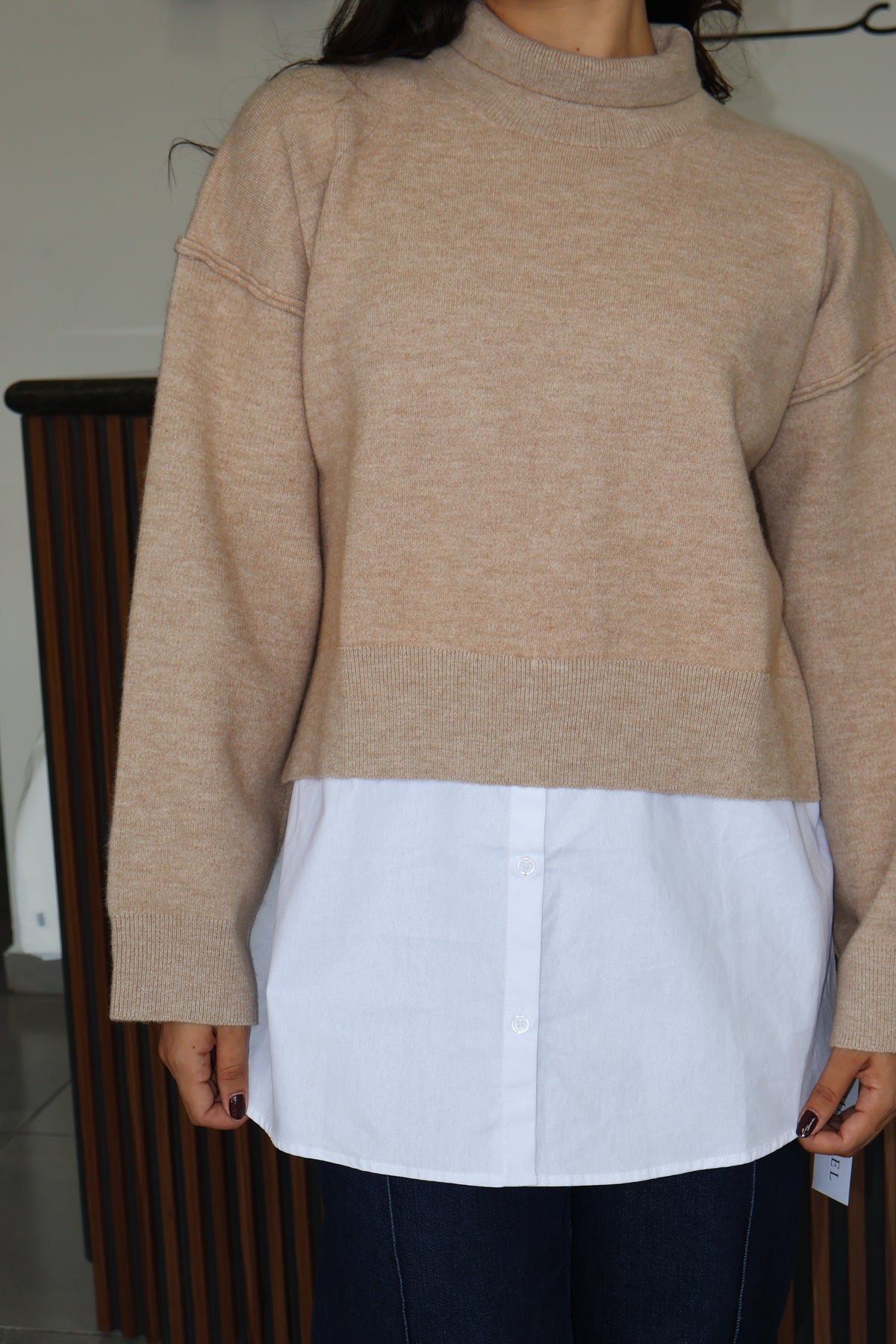 Sueter taupe-white