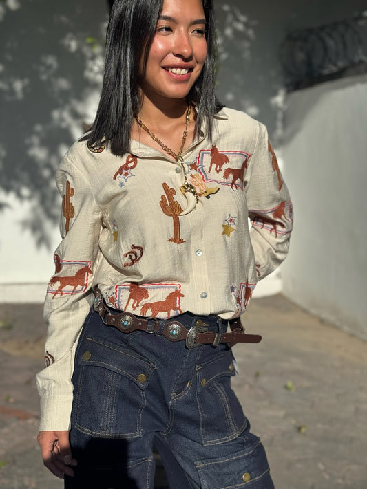 Blusa caballos manga