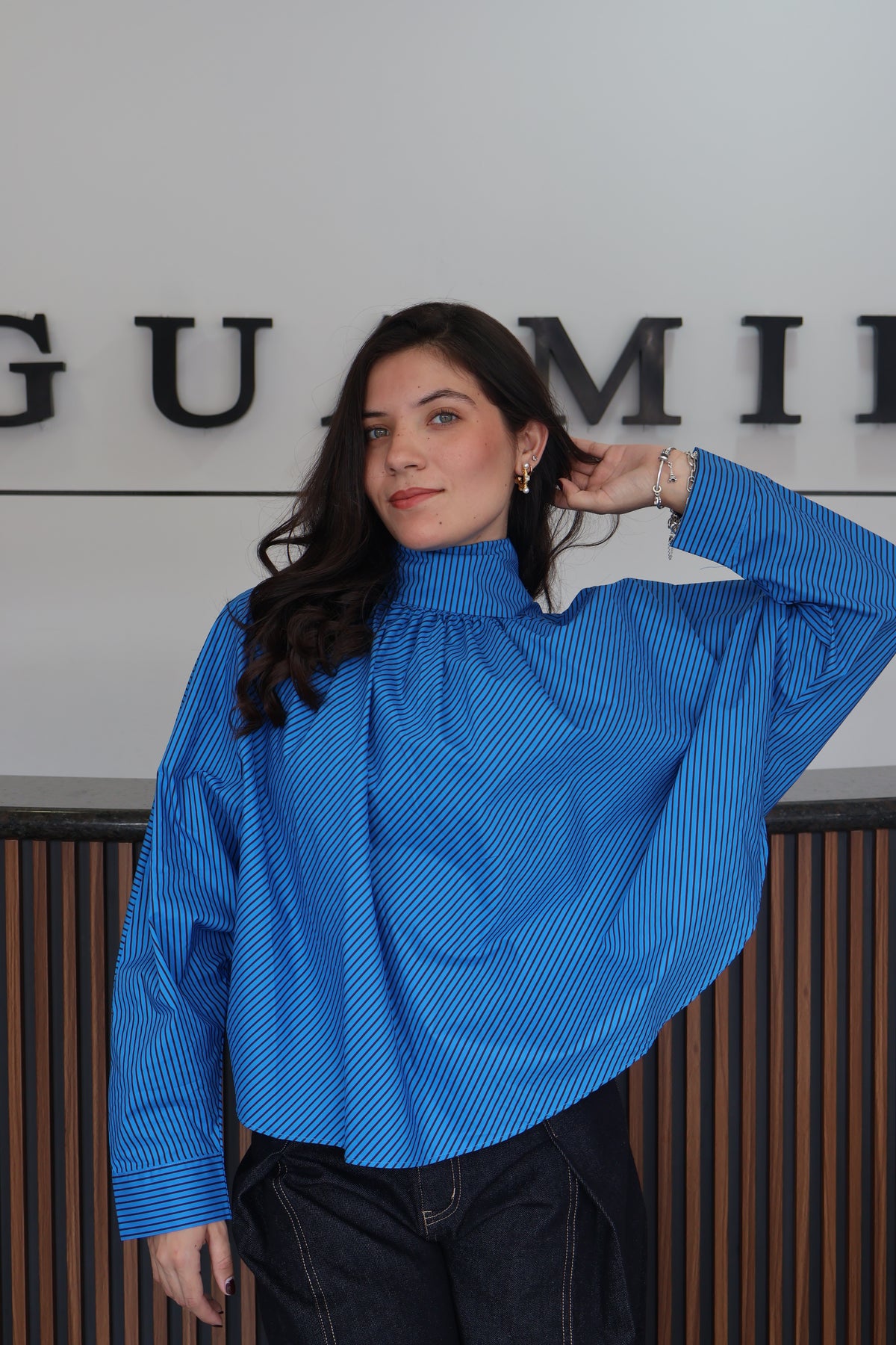 Satin blouse blue/burgundy