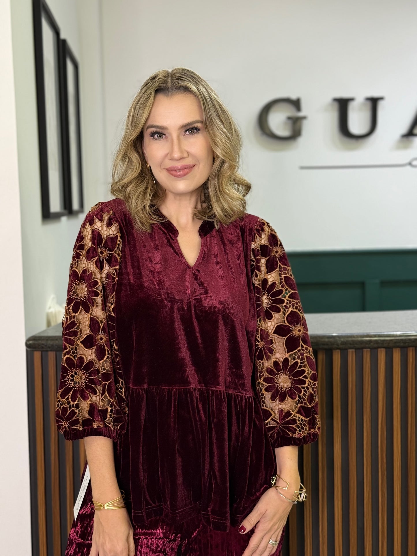 Blusa Boho Estampada en Tono Vino